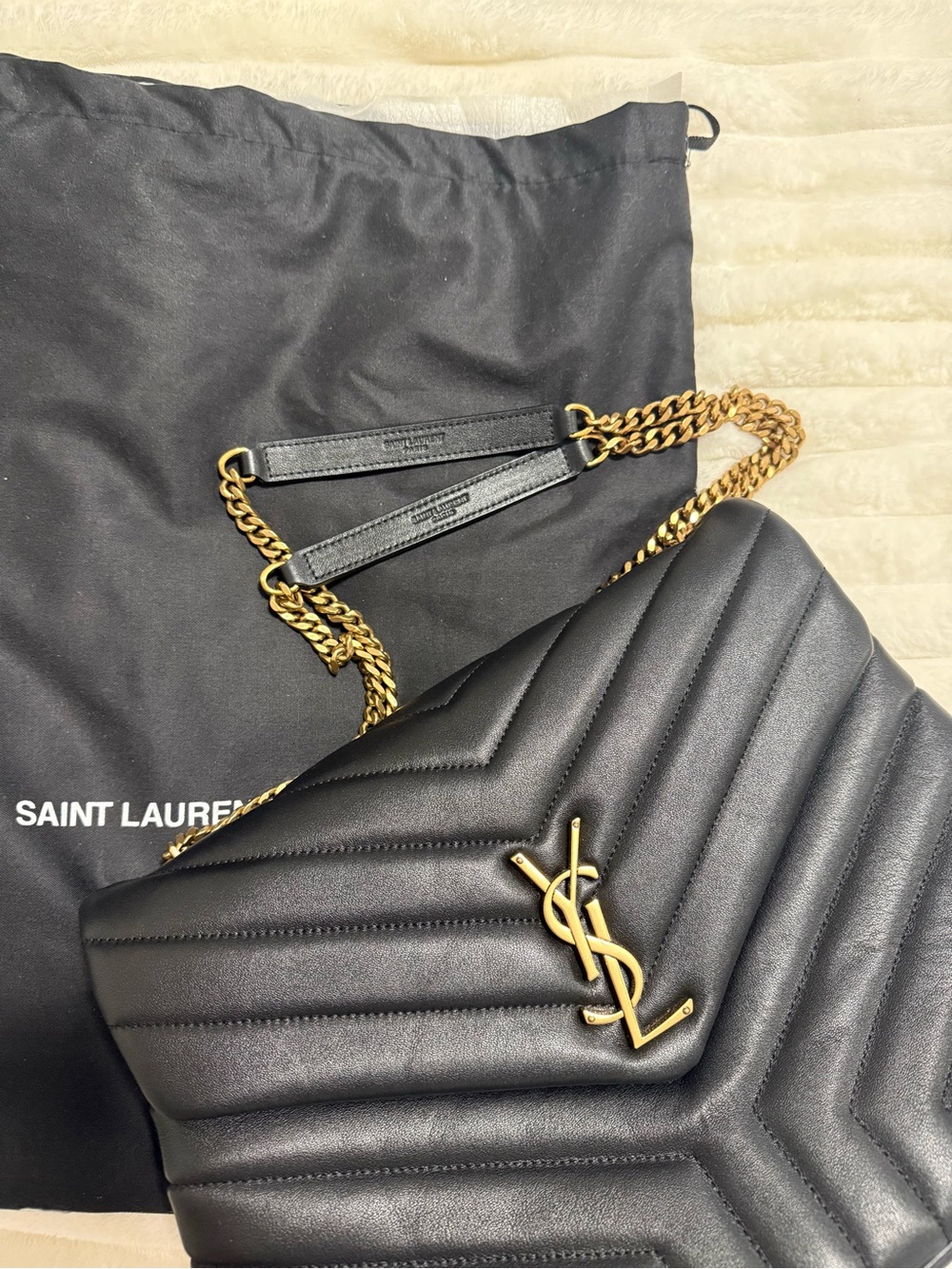Saint Laurent Black Chevron Quilted Leather Crossbody with Gold Logo - Picture 2 of 3